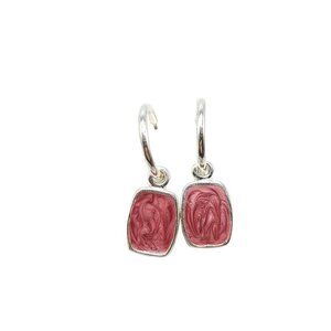 Kenneth Cole Pink Enamel Square Dangle Drop Earrings Silver Tone Vintage